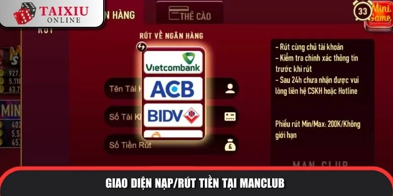 manclub 6 532 Giao diện nạp/rút tiền tại ManClub